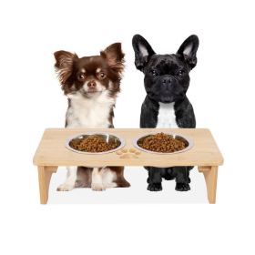 Height Small Puppy Dog Feeding Station for Messy Pets (Color: Natural, type: Pet supplies)