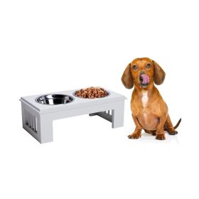 Height Small Puppy Dog Feeding Station for Messy Pets (Color: White, type: Pet supplies)